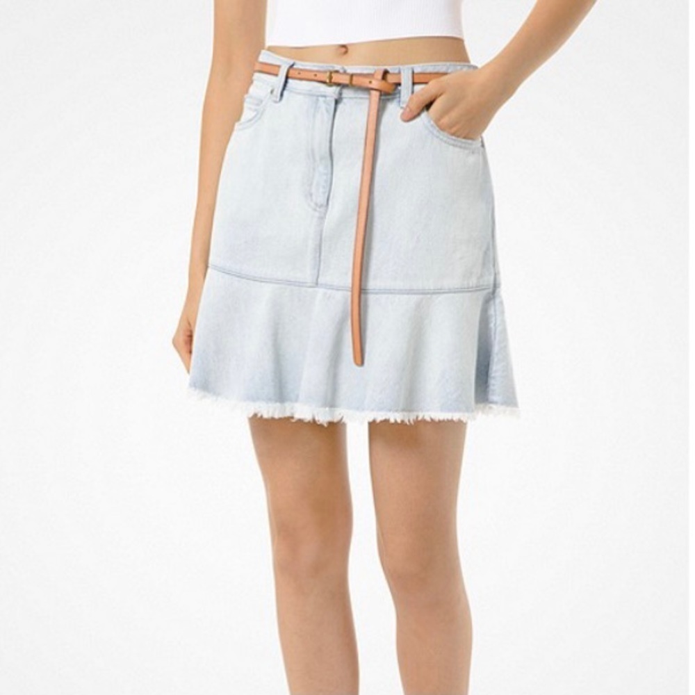 MICHAEL KORS Flounce Denim Mini Skirt, Size 14